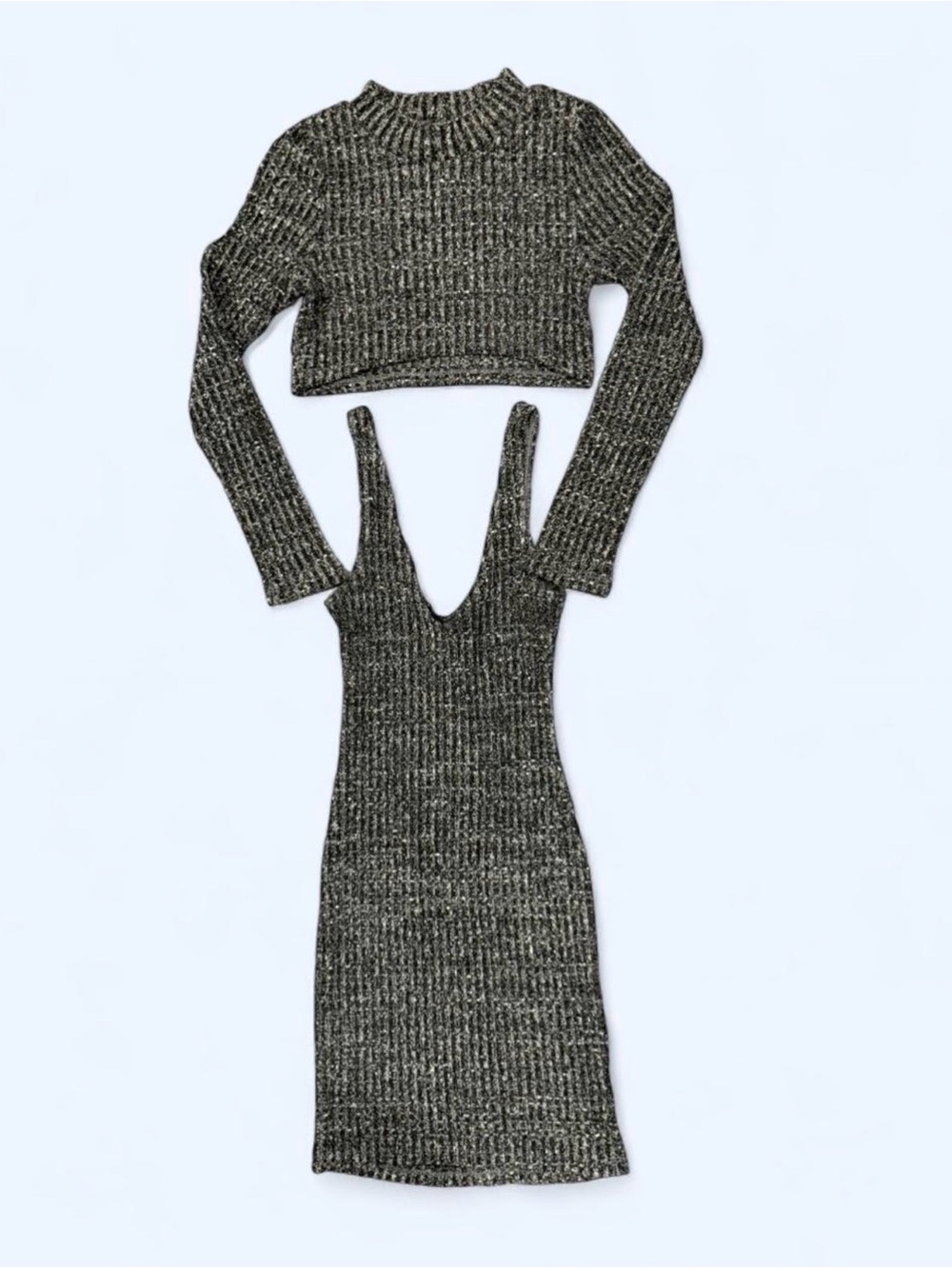 Kohl's Olive-Gray Ribbed Knit Two-Piece Dress Set